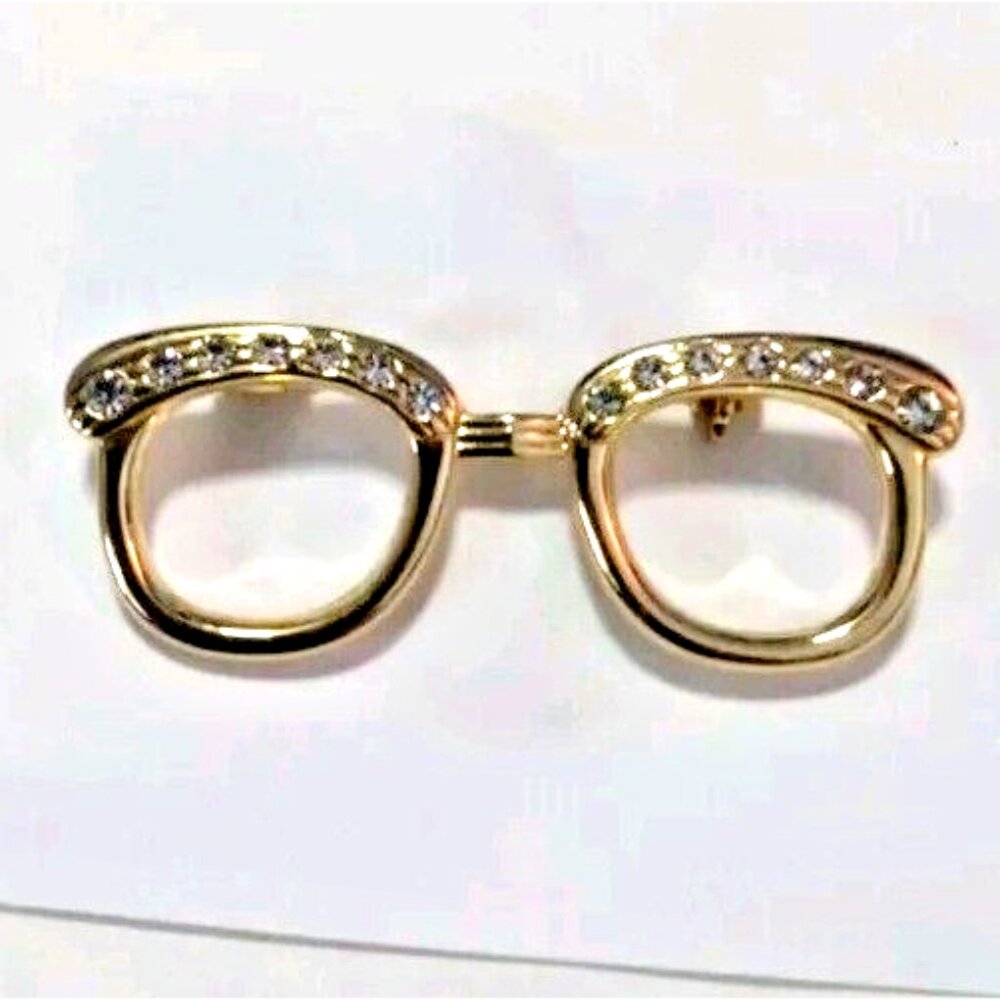 VINTAGE Gold Tone Rhinestone Glasses Brooch Pin Reading Eyewear Sun Protection